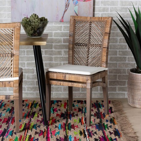 Baxton Studio Laluna Modern Bohemian Greywashed Natural Rattan and Mahogany Dining Chair with Cushion 214-12802-ZORO